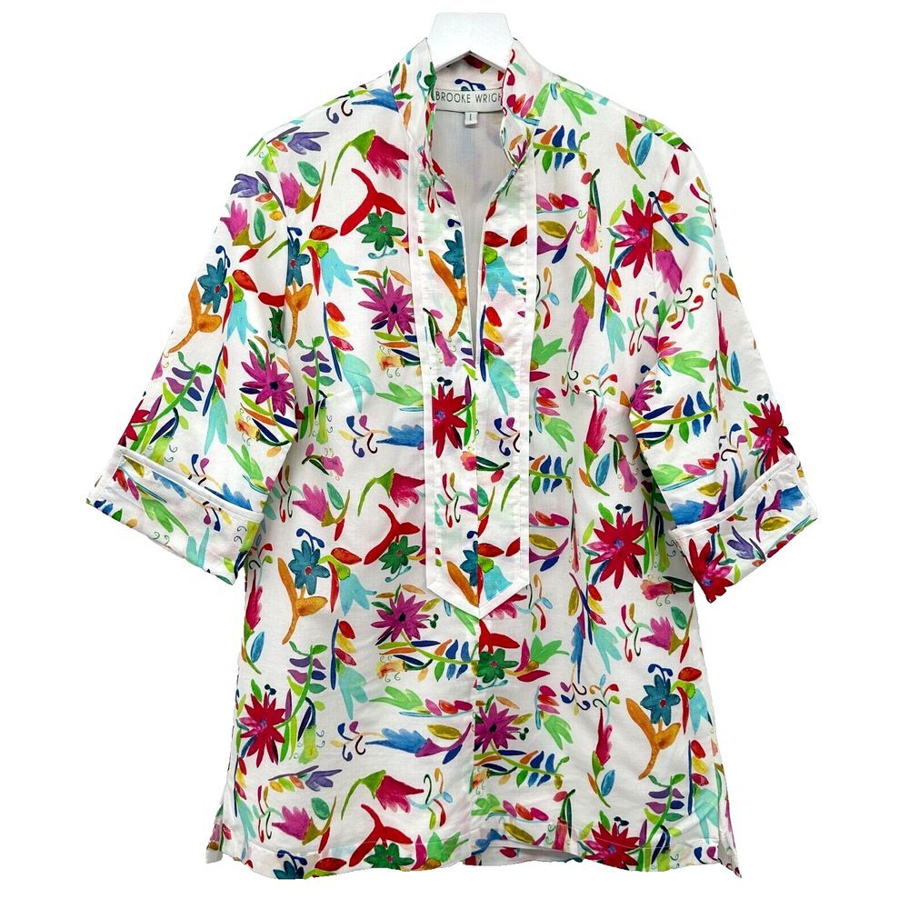 Brooke Wright Tunic‎ Top Shirt Size Large Floral Wearable Art 3/4 Sleeves Blouse